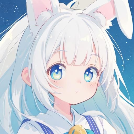 Anime Girl with Rabbit Ears in Pastel Colors