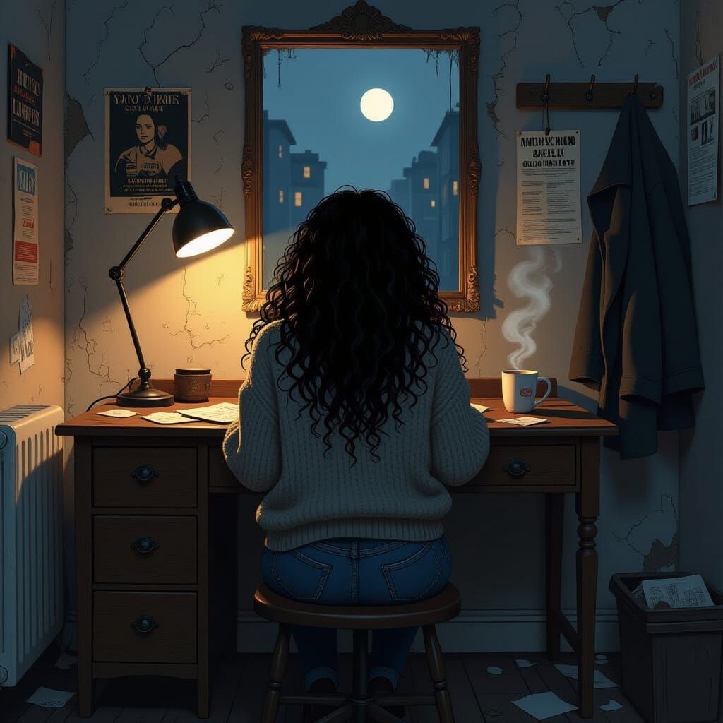 Urban Gothic Noir: Woman in Dimly Lit Room