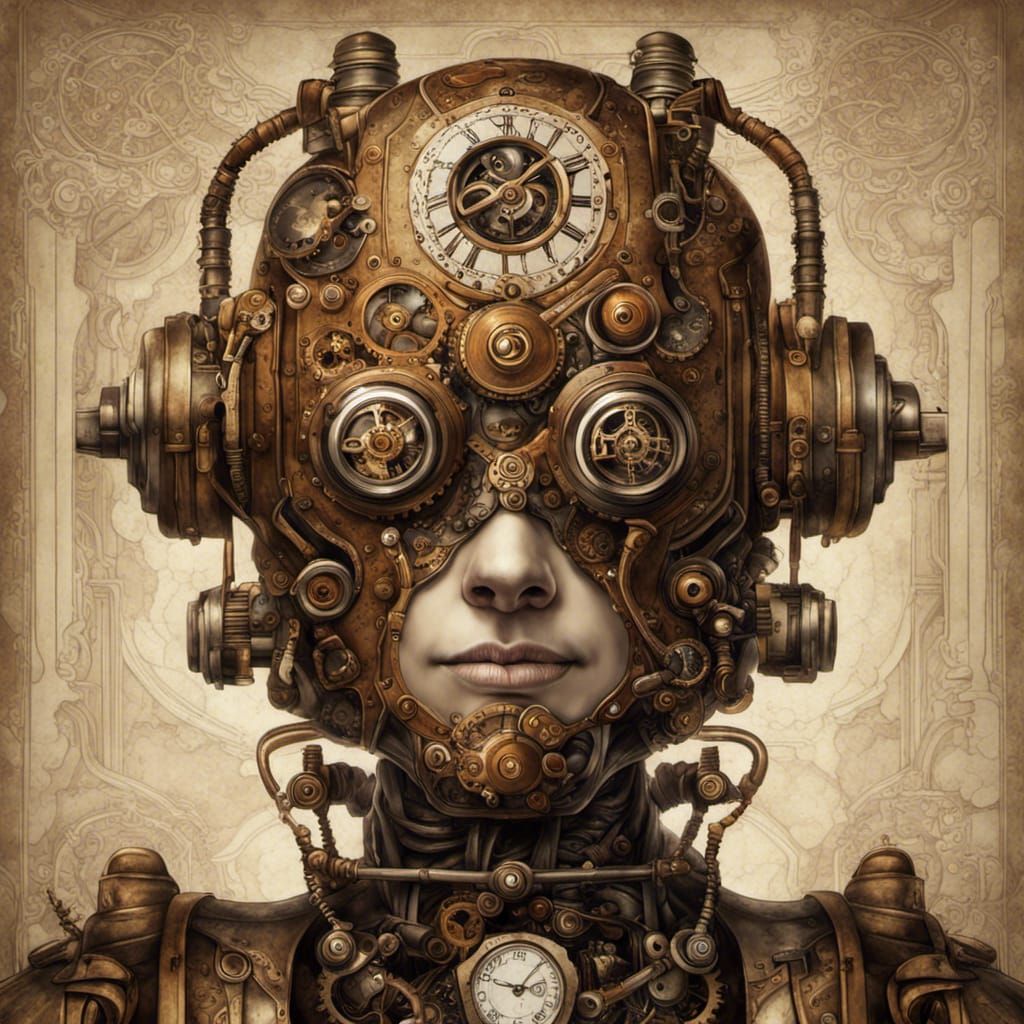 Steampunk Robot Portrait with Clockwork Details