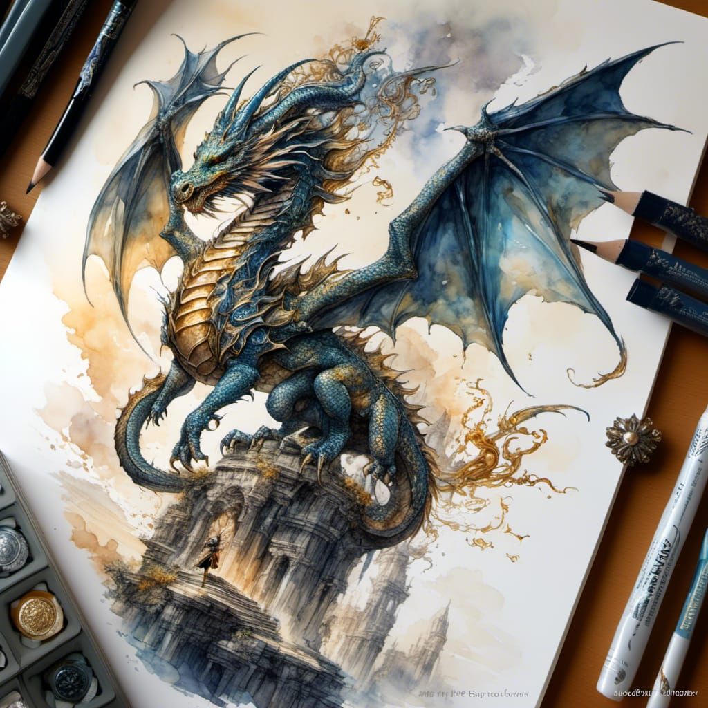 Ornate Dragon Bows to Fairy in Anime Style