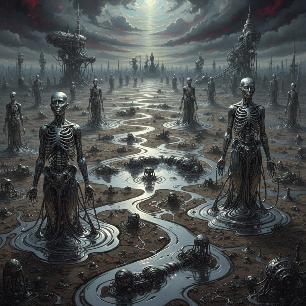 Surreal Metallic Earthscape in Biomechanical Style