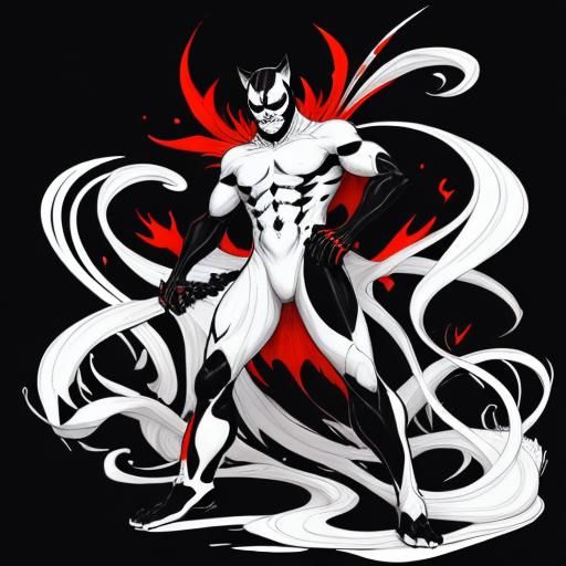 Catman Line Art Superhero With Cape and Swords