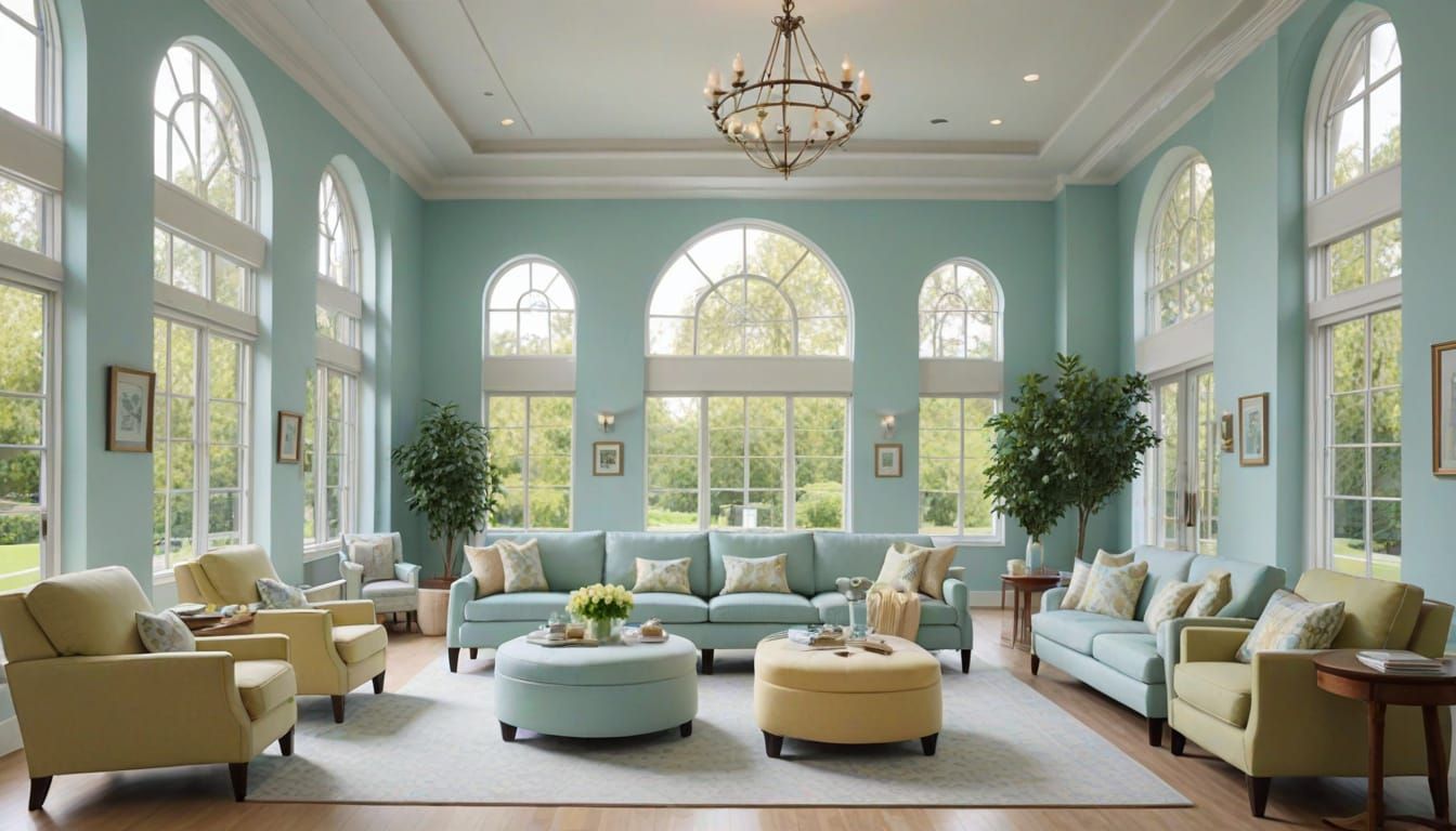 Sunny Hospital Lobby Decor in Pastel Colors