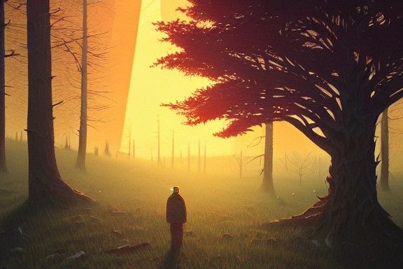 Vulture in Tree at Dark Sunset, Photorealistic Style