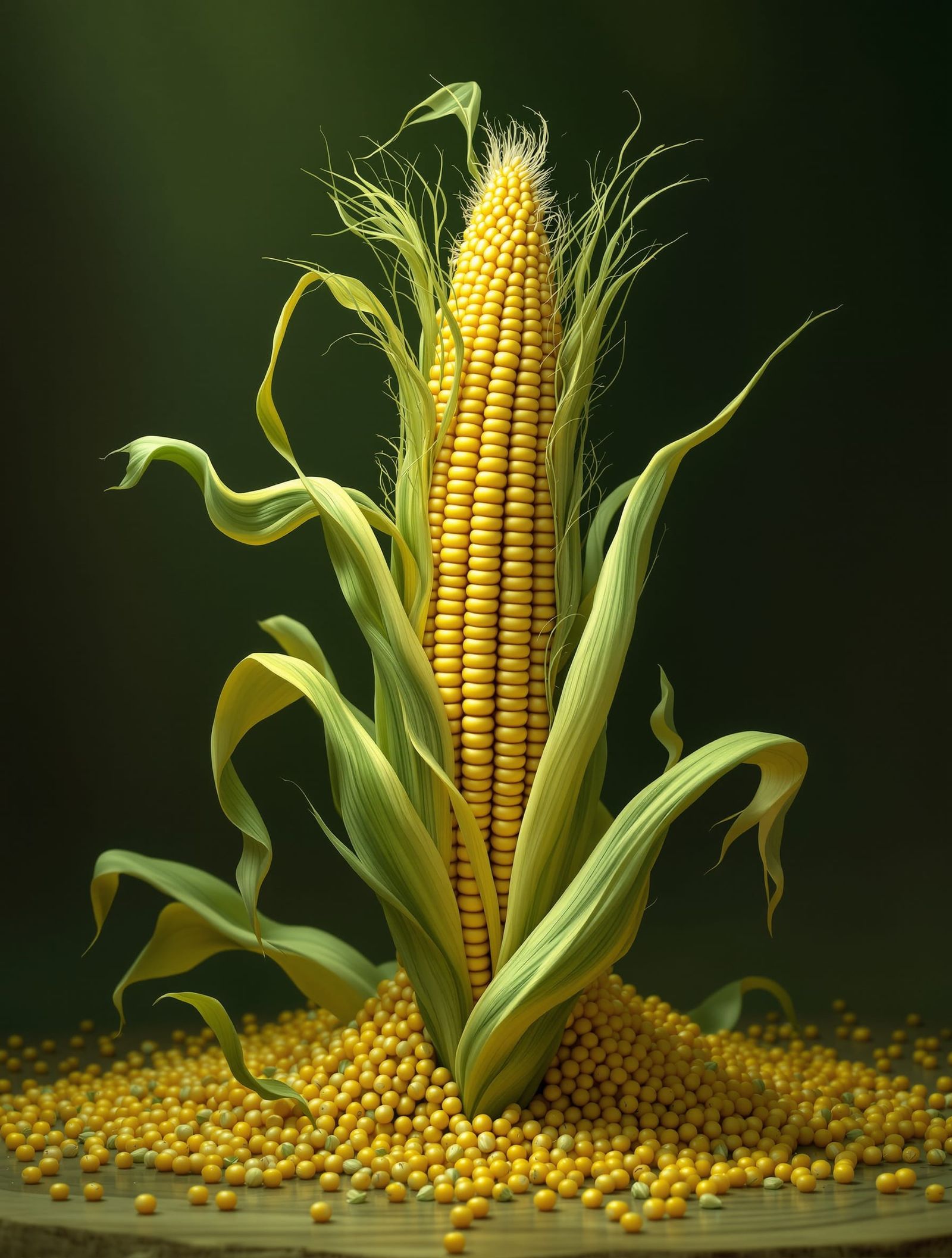 Surreal Corn Stalk Gives Birth to Kernels in Dreamlike Style