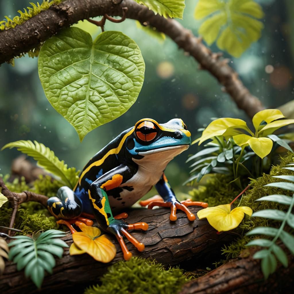 Cute Poison Dart Frog in Detailed Rainforest Scene