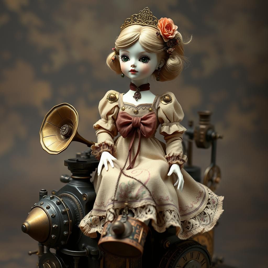 Steampunk Phonograph Doll with Steam Engine