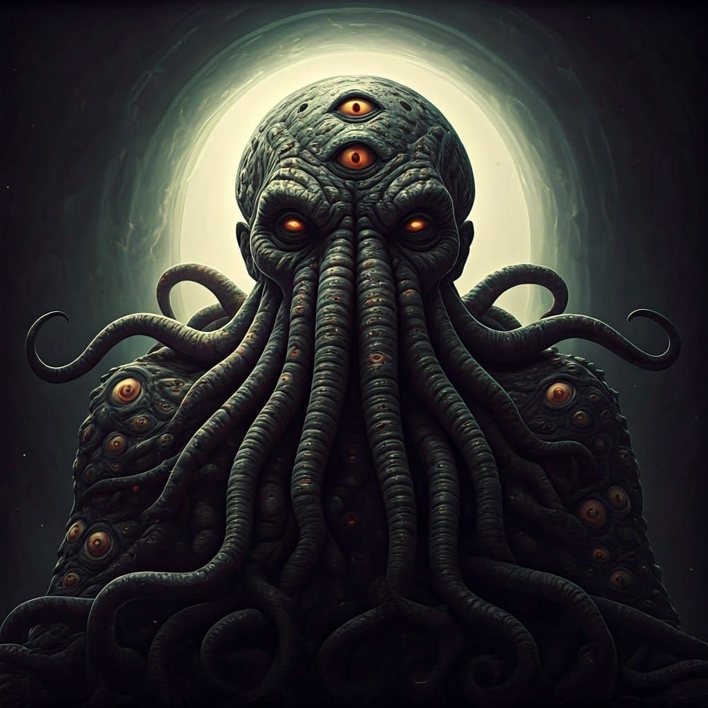 Cosmic Horror: Eldritch Entity in Swirling Universes