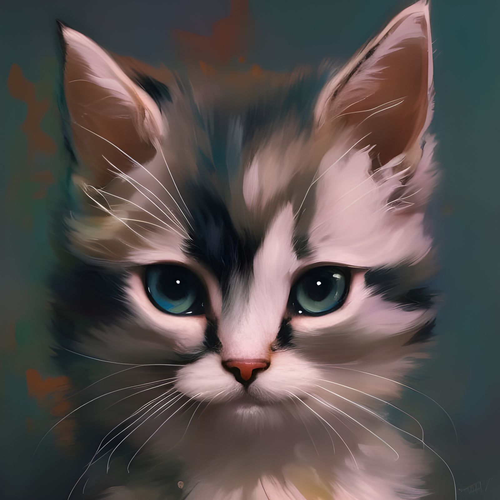 Fluffy Baby Cat Portrait in Digital Art Style