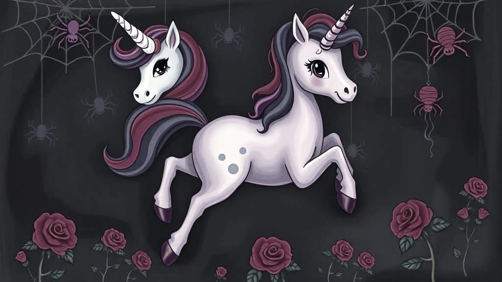 Gothic Unicorn in Spiderweb as Dark Art
