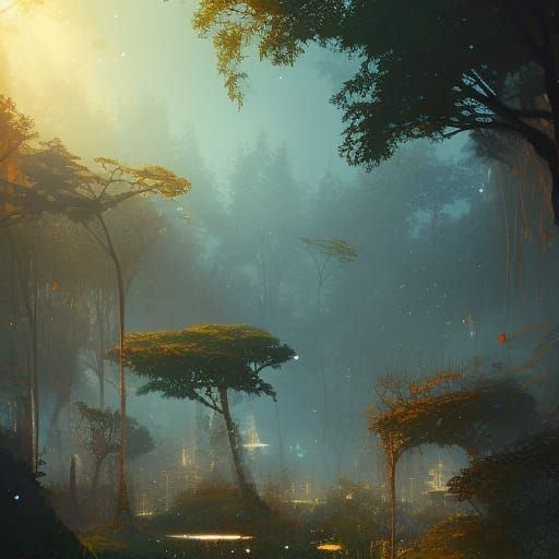 Overgrown Ruins in Solarpunk Anime Style