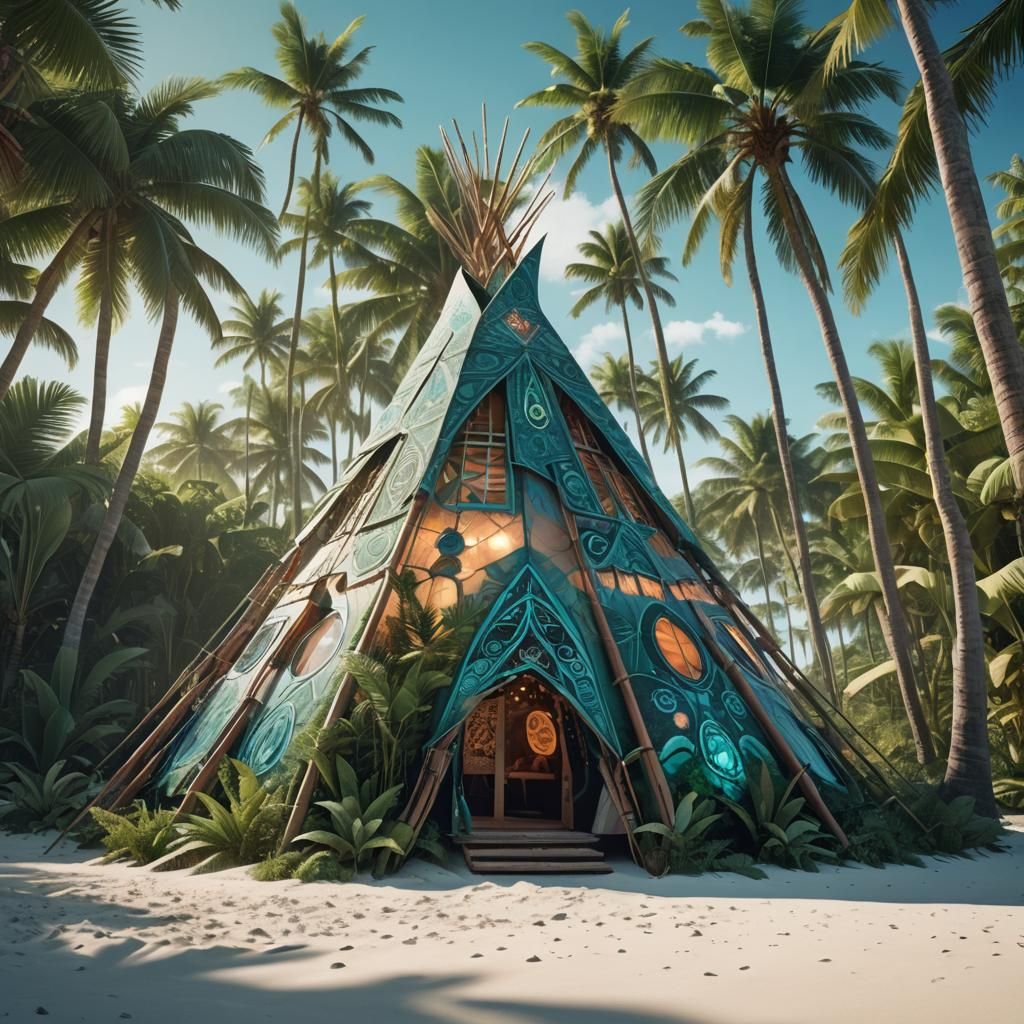 Navajo Spaceship on Tropical Beach: Fantasy Concept Art