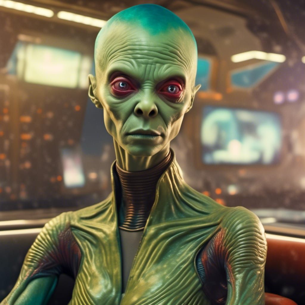 Smiling Aliens Party in Hyperrealism Style