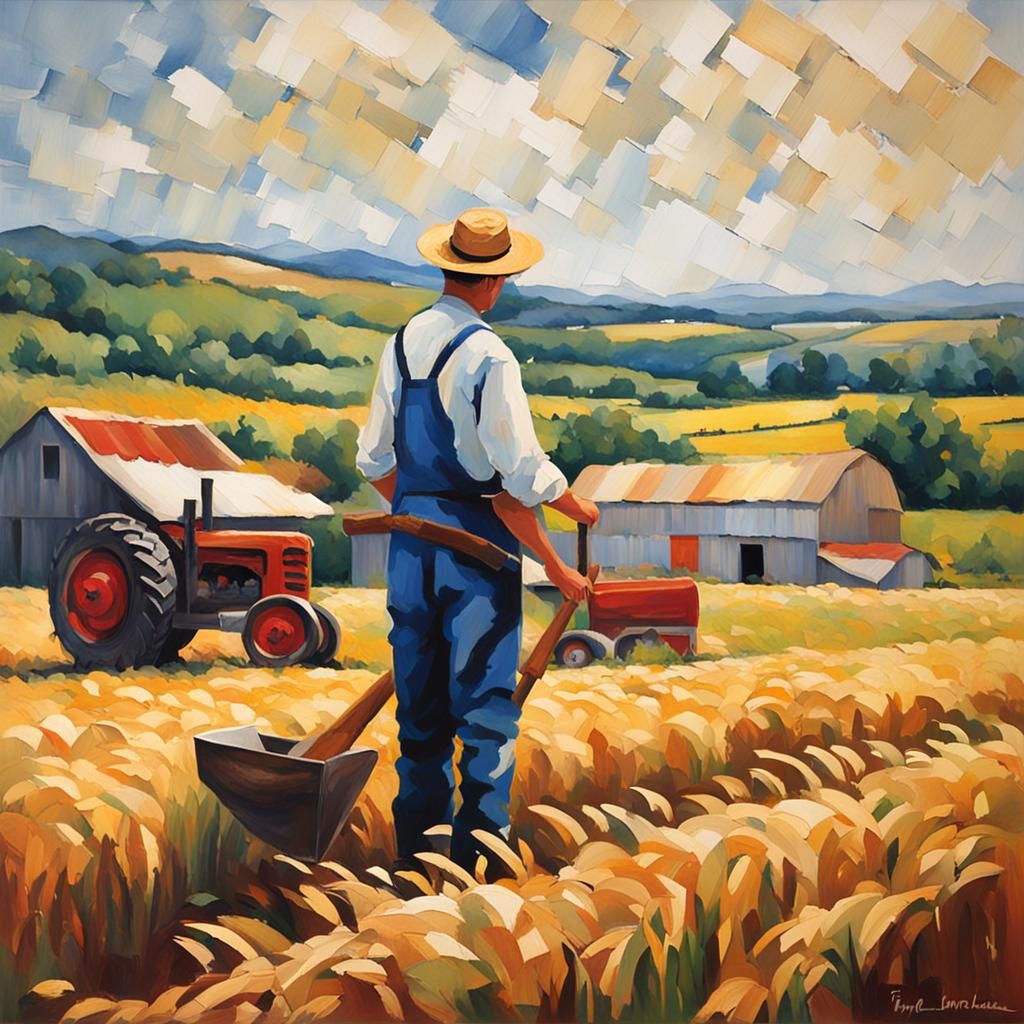 Impressionistic Farmer Working in Field Art