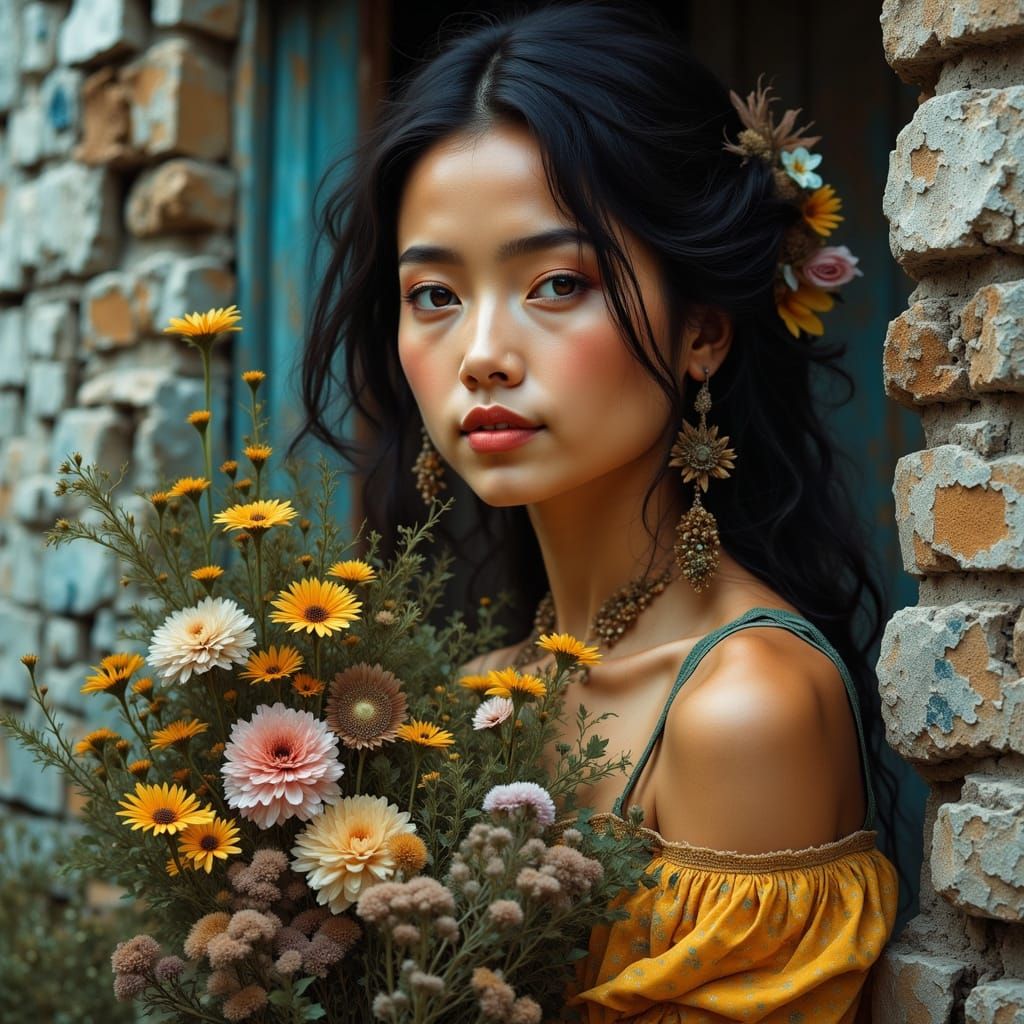 Woman and Homestead Double Exposure in Digital Art