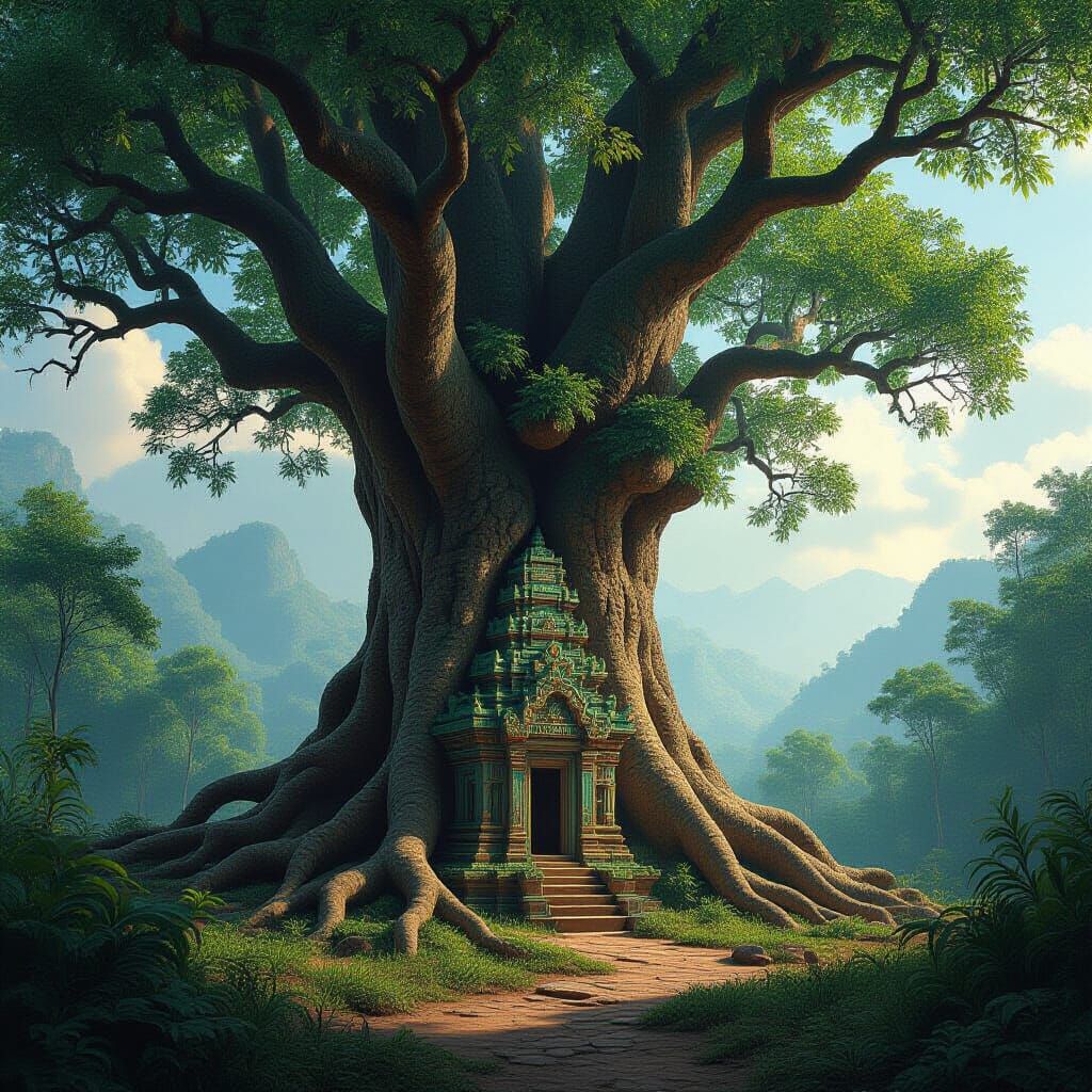 Temple in Tree Surrounded by Forest Landscape