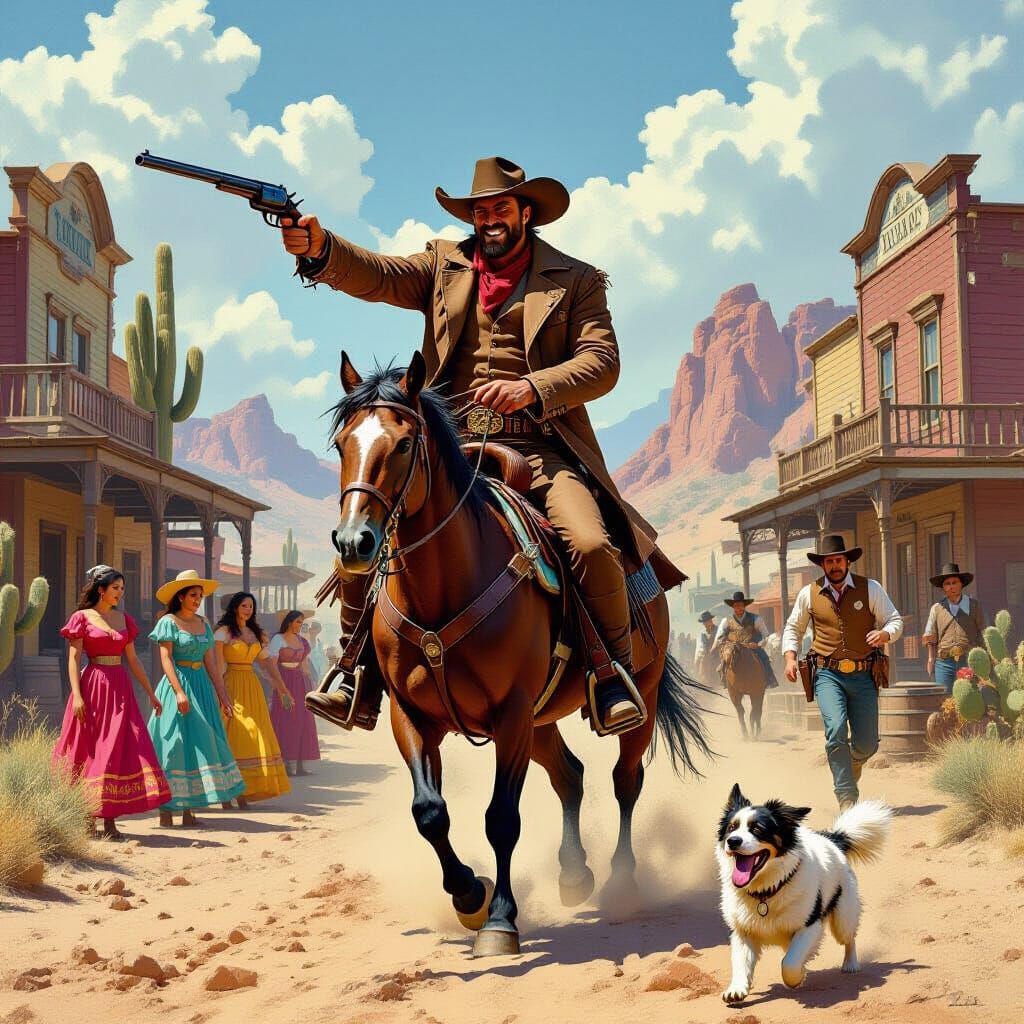 Menacing Gunfighter in Wild West Mining Town