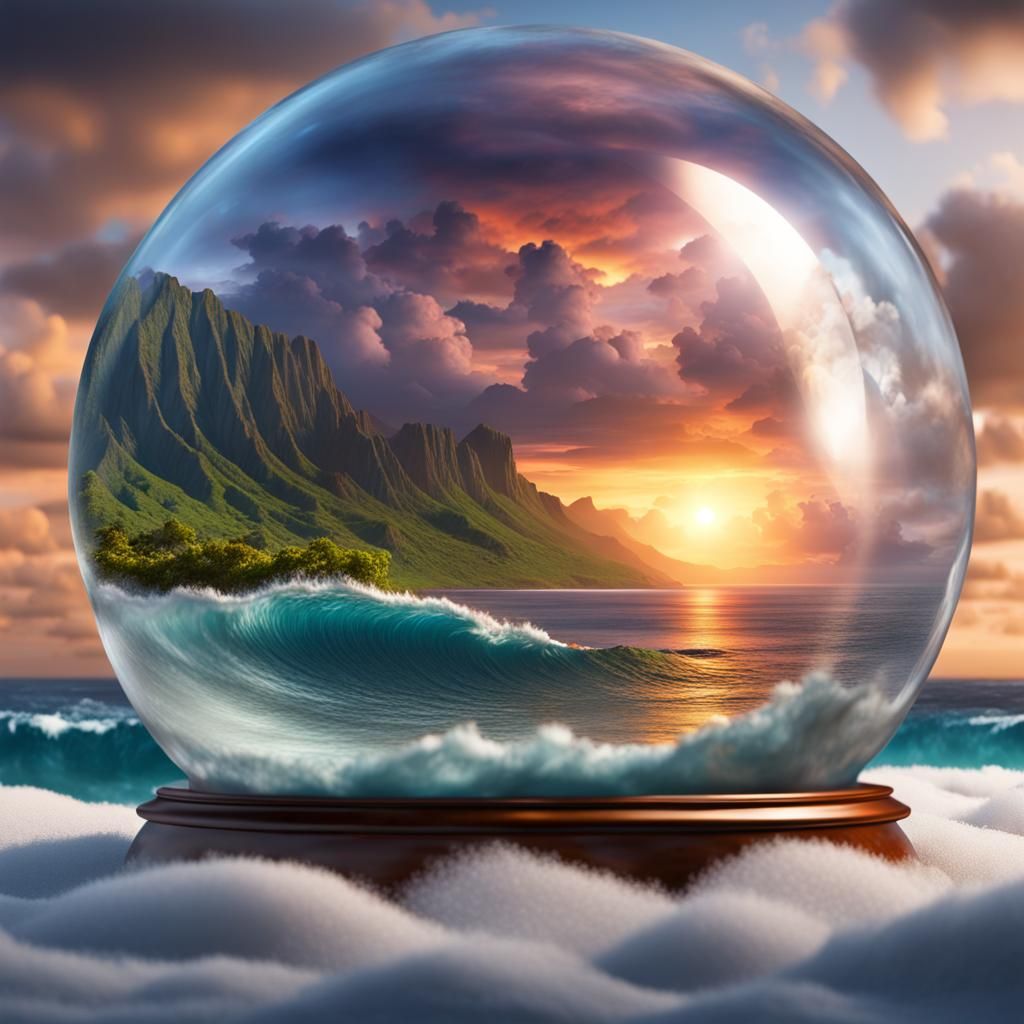 Hawaiian Sunset Tempest in Snow Globe