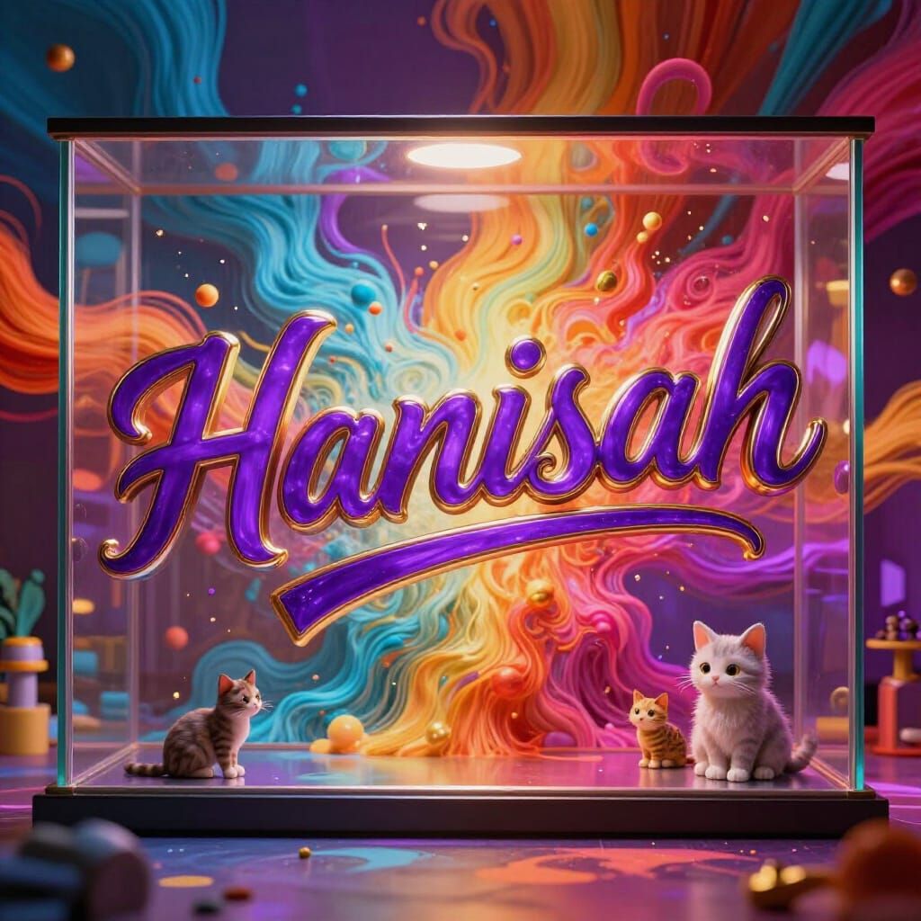 Bold Cursive "Hanisah" Name in Purple with Gold Border in Gl...