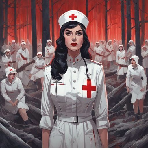 Ghost Nurse Portrait in War Landscape, Gothic Horror