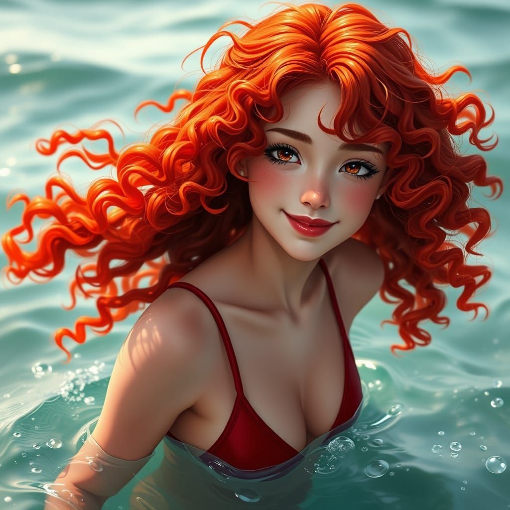 Bashful Redhead Emerges from the Sea in Vibrant Christmas Bi...