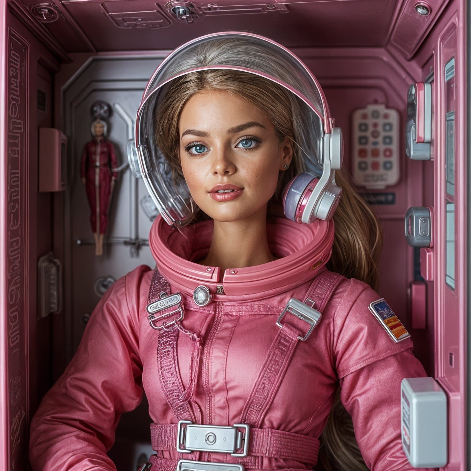 Hyperrealistic Barbie in Pink Spacesuit Inside Box