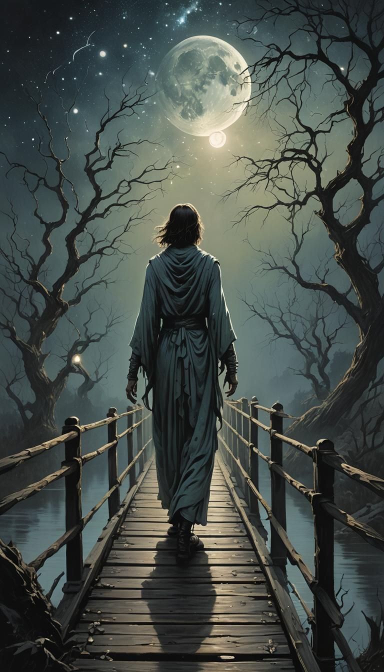 Ethereal Beings on Star Bridge: Sinister Fantasy Art