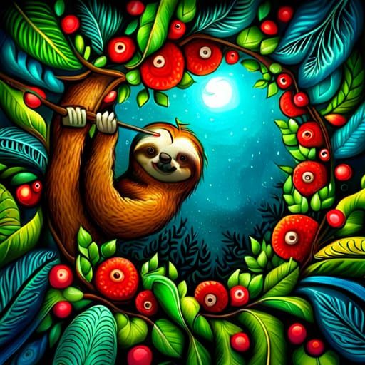 Intricate Sloth Portrait in Jansson Style