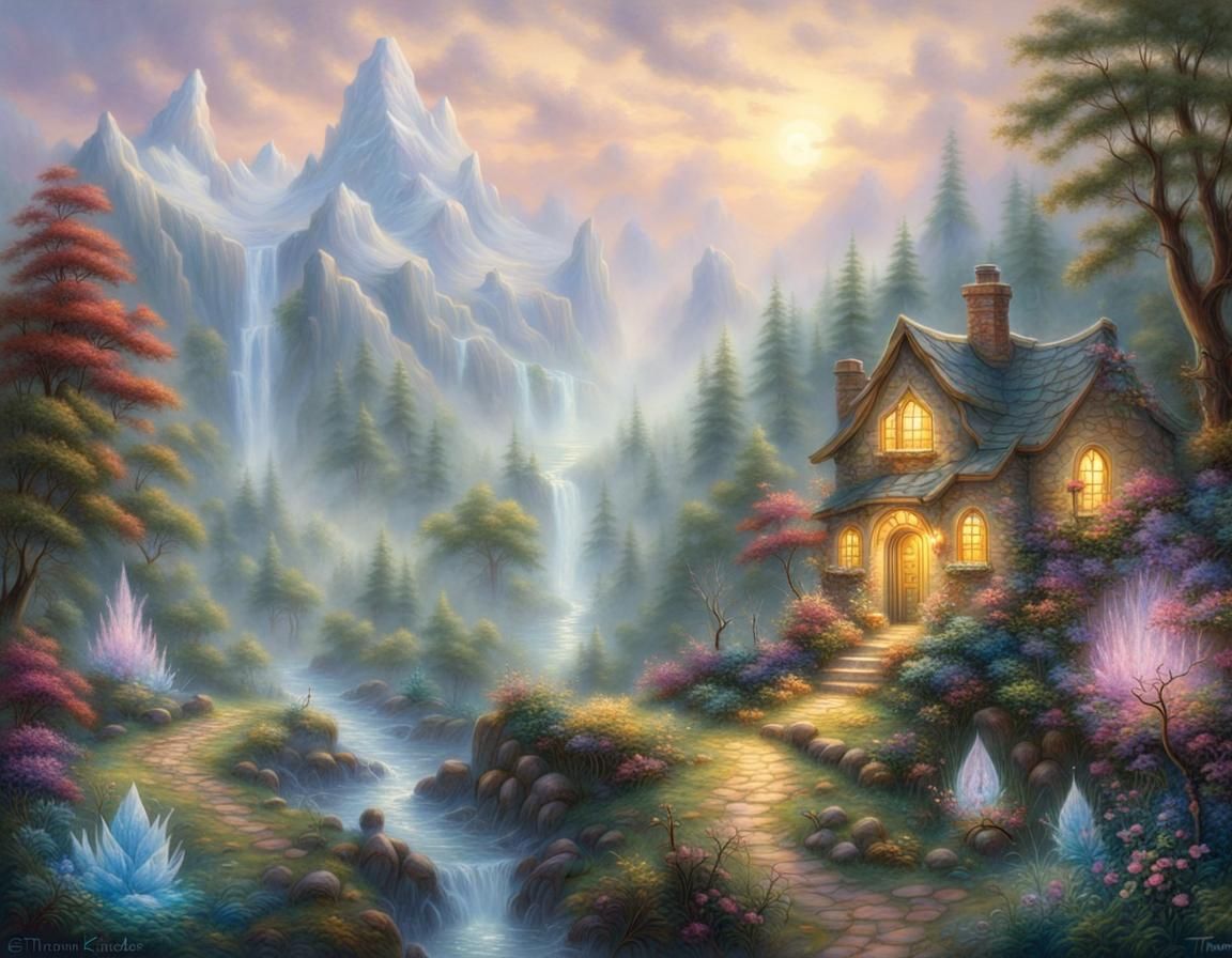 Ethereal Crystals in a Hyperdetailed Fantasy Landscape