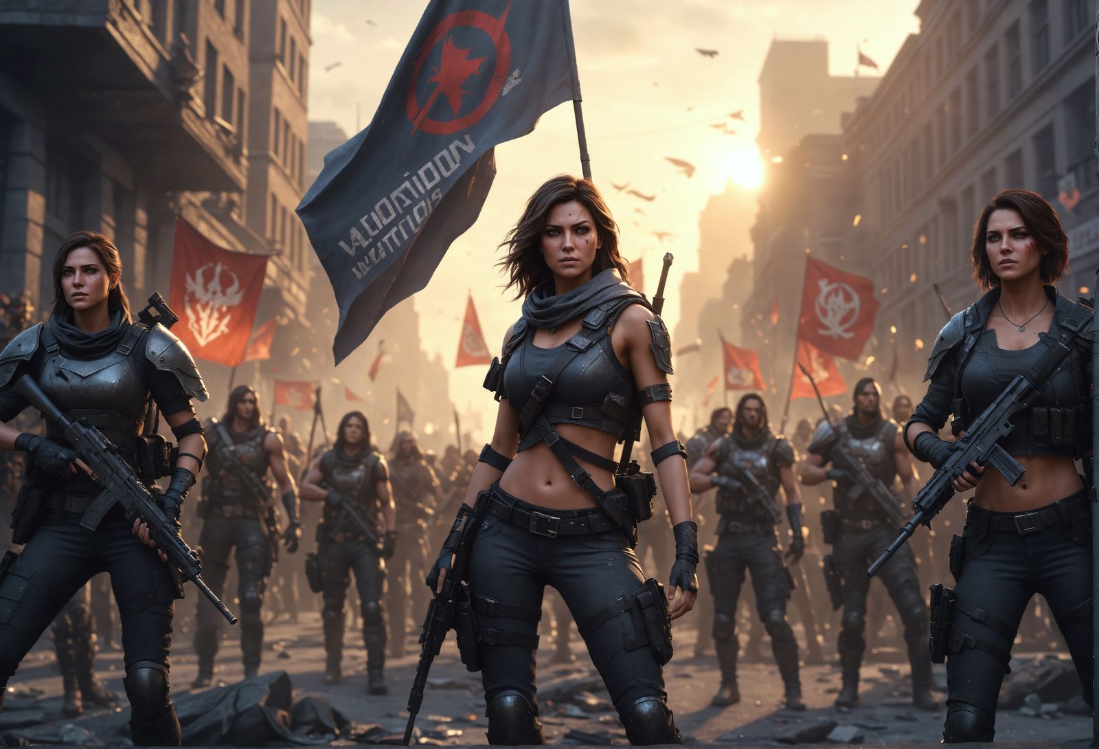Victorious Female Leader in Post-Apocalyptic City