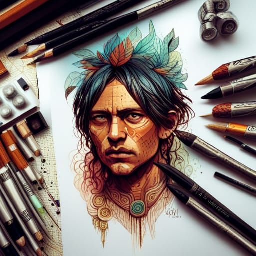 Aztec Warrior in Luminous Digital Painting Style