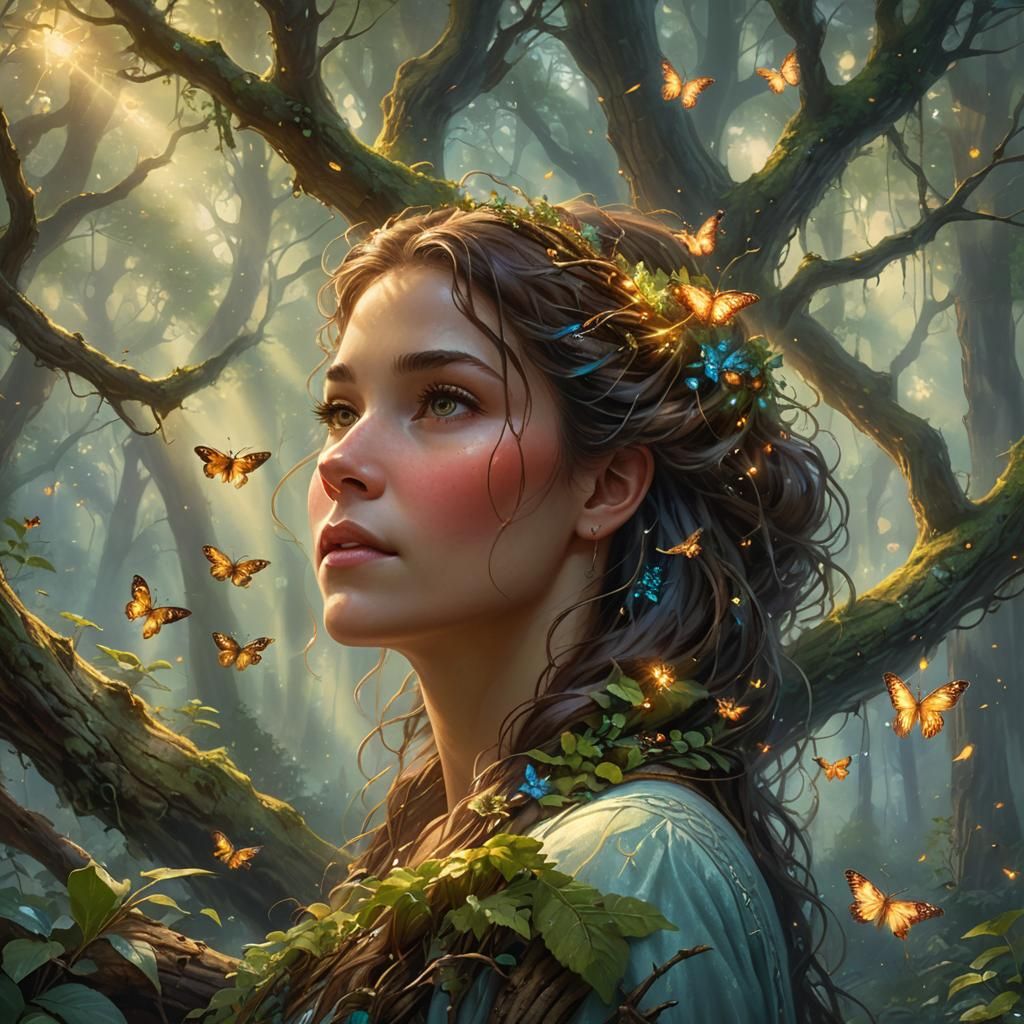 Ethereal Woman with Tree Neck in Fantasy Art
