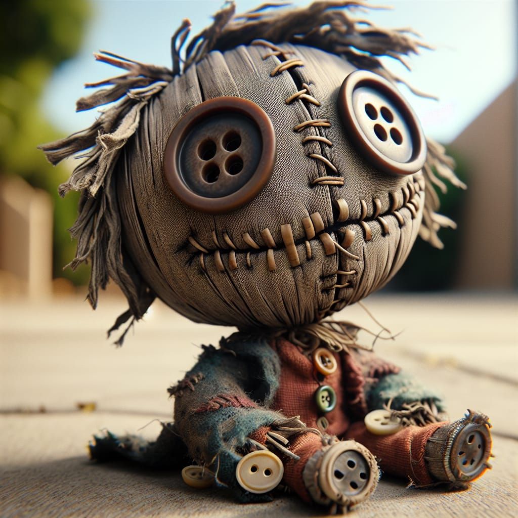 Whimsical Scarecrow Seeks Serenity on a Sunny Sidewalk in Ma...