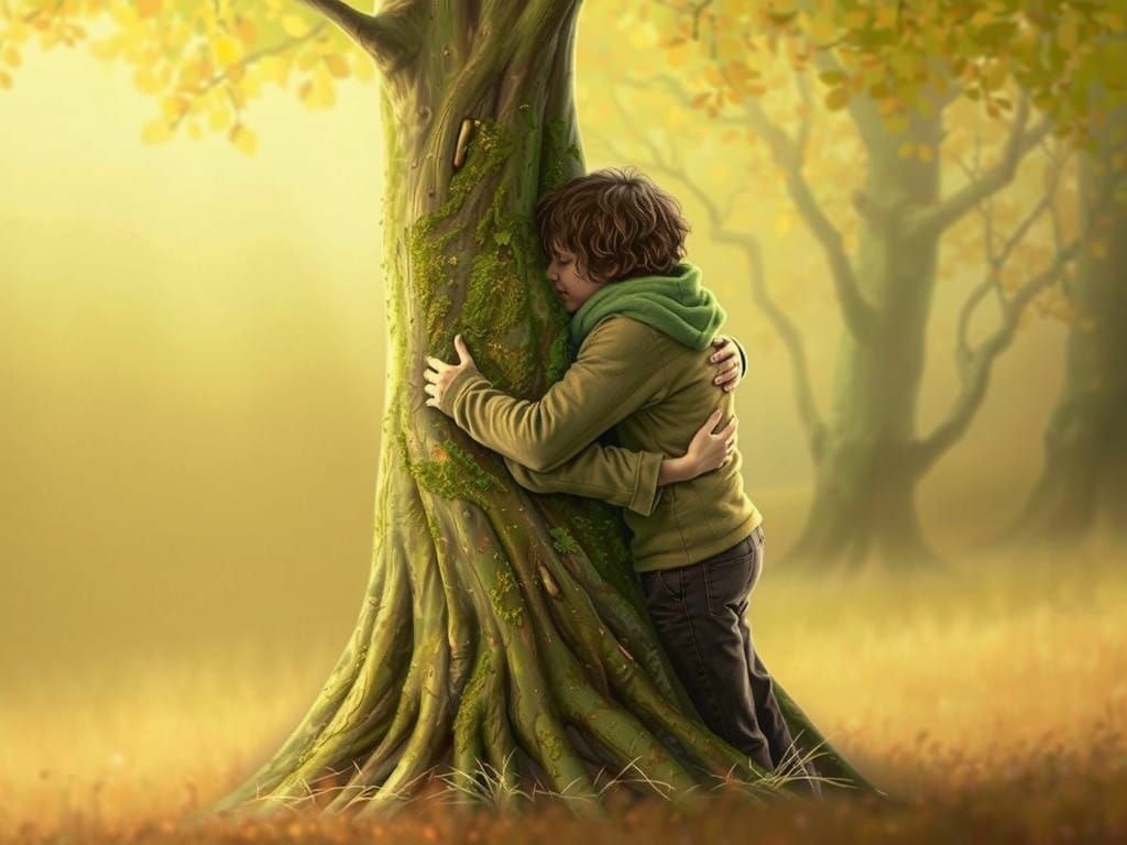 A Person Hugging a Tree in a Forest