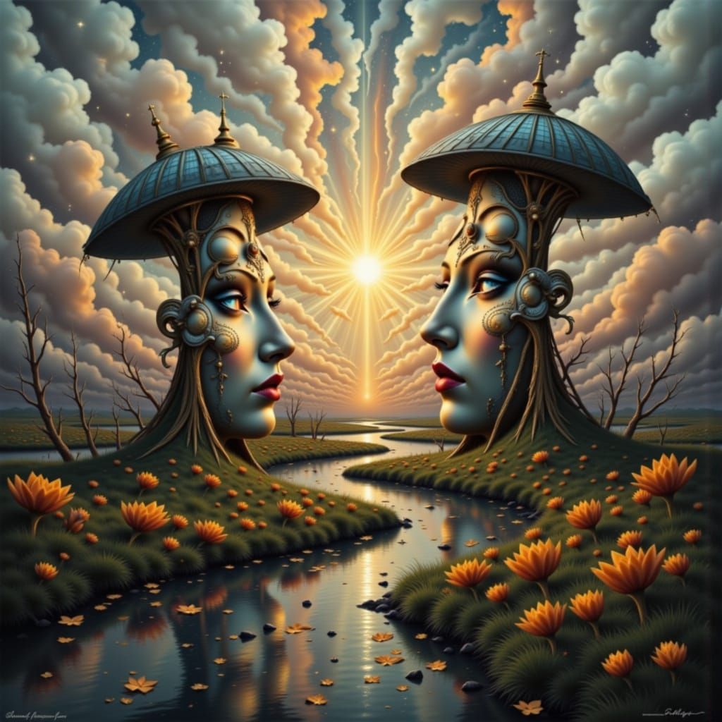 Woman with Cosmic Eyes and Geometric Skin