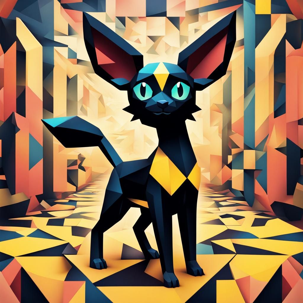 Cubist Umbreon in Geometric Art Deco Style