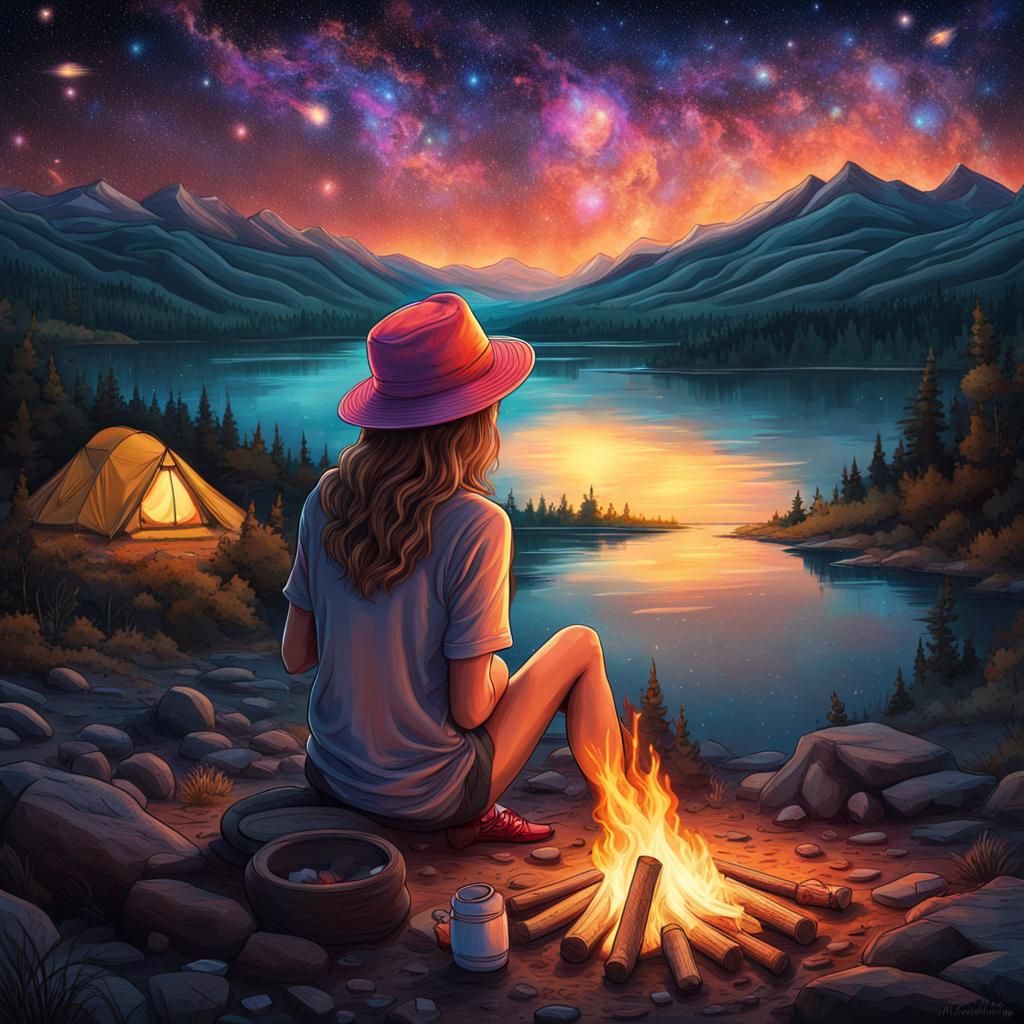 Astral Campfire Scene by the River
