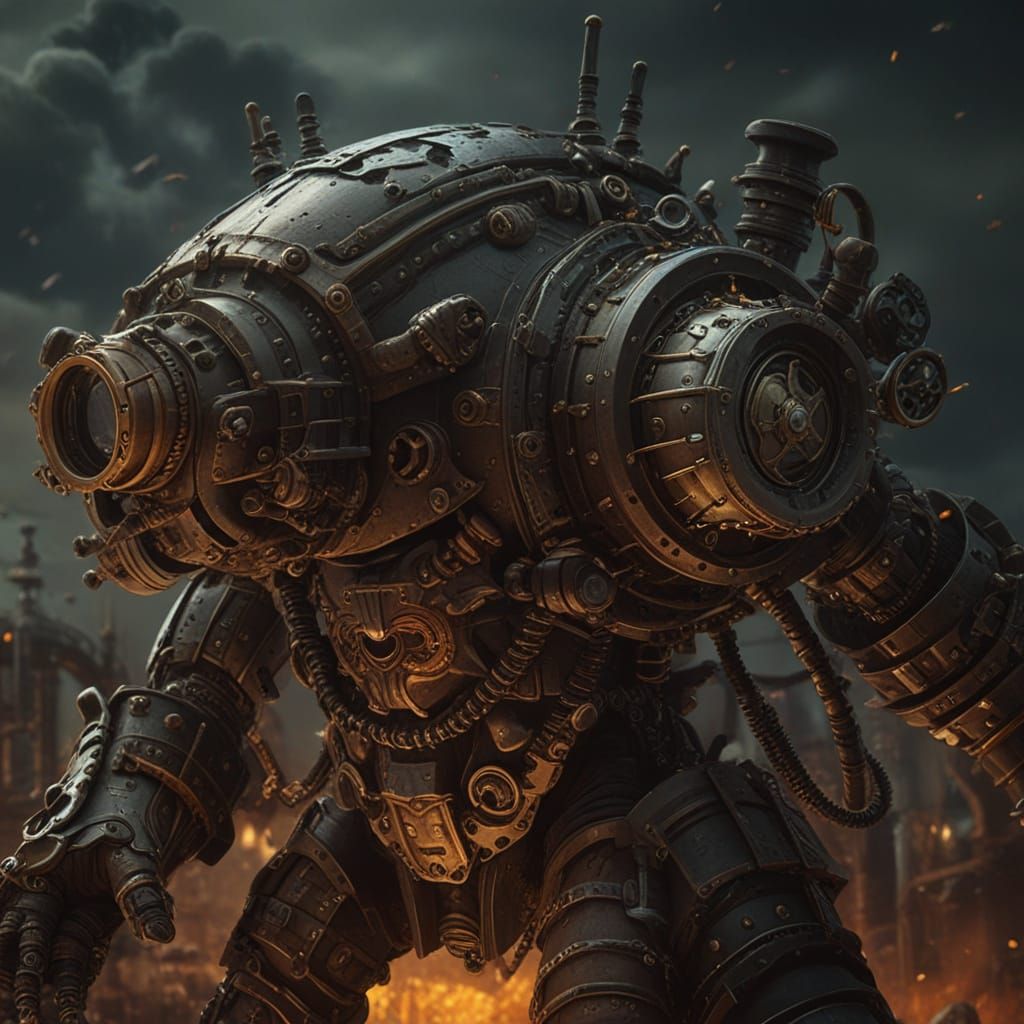 Steampunk Juggernaut in a Fantastical Landscape
