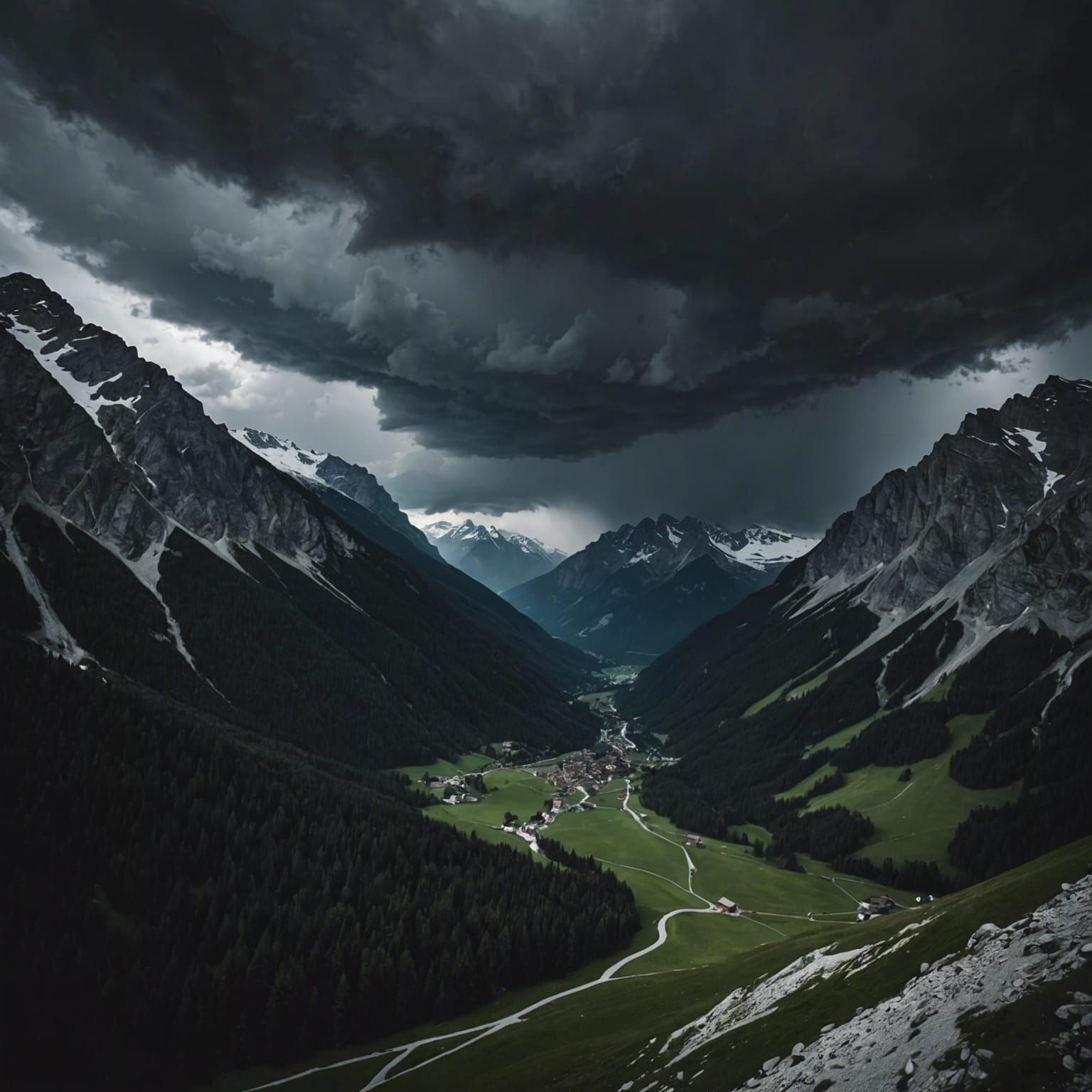 Dramatic Dark Storm Over the Alps