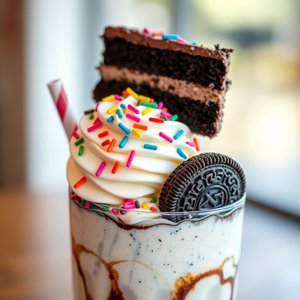 Decadent Chocolate Cake and Oreo Milkshake in Vibrant Rainbo...