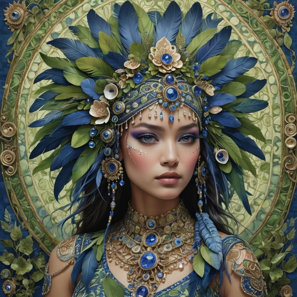 Striking Portrait of Indigenous Woman in Art Nouveau Style