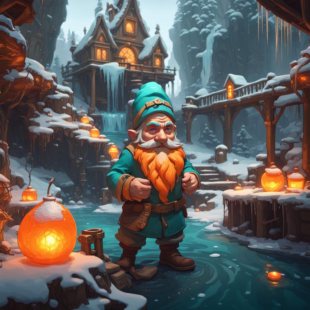 Winter on Gnome Island in Art Nouveau Style