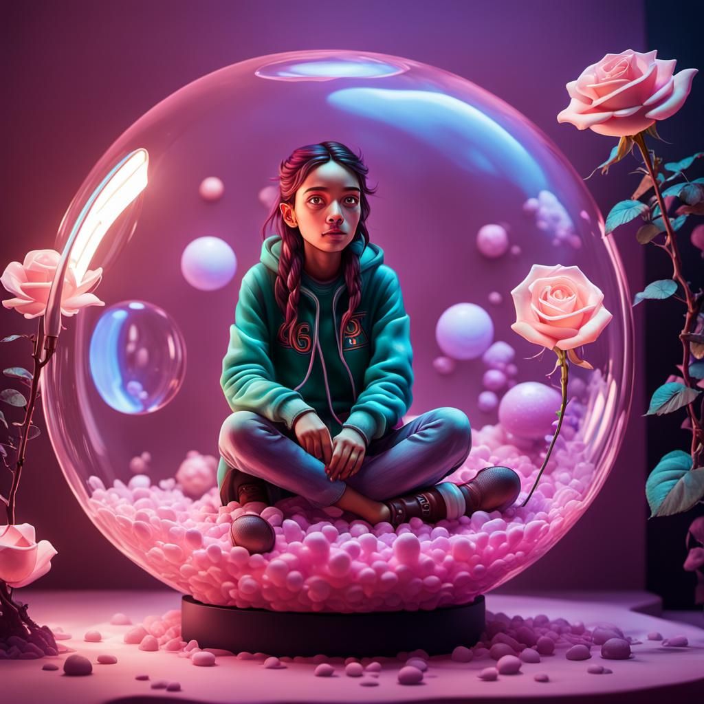 Gamer Girl in Lava Lamp: Surreal Neon Art