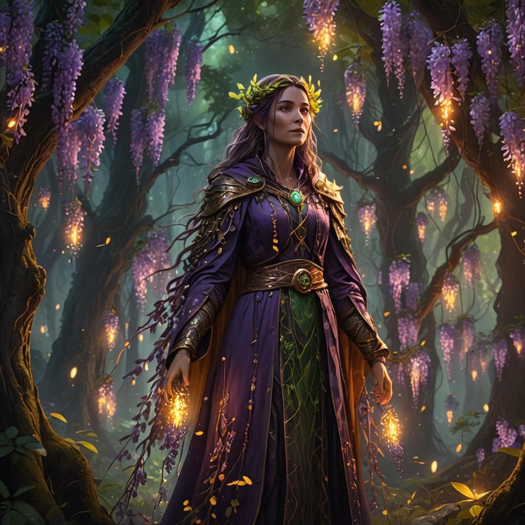 Mystical Wisteria Druid in Fantasy Grove
