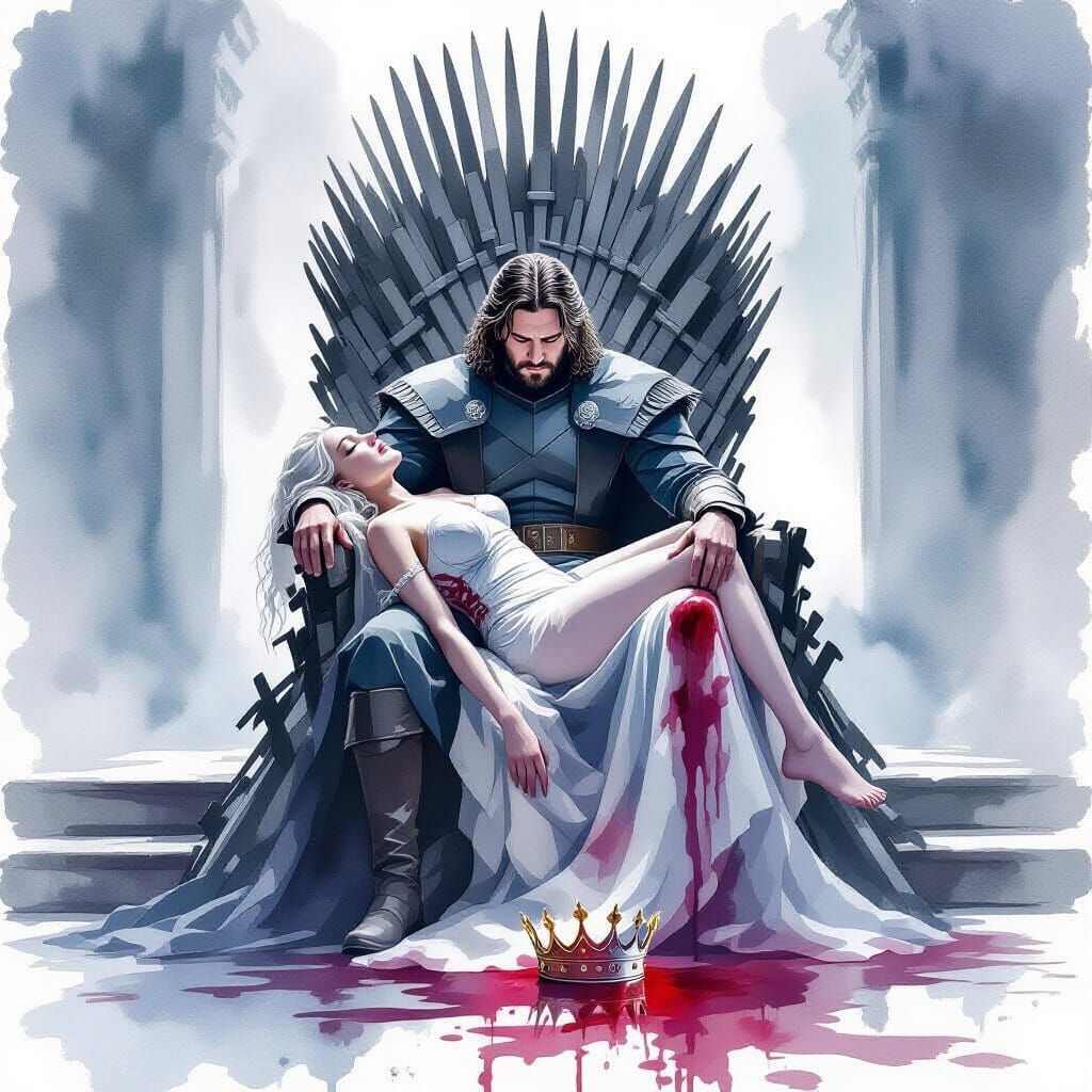 Jon Snow and Daenerys: A Watercolour Pietà