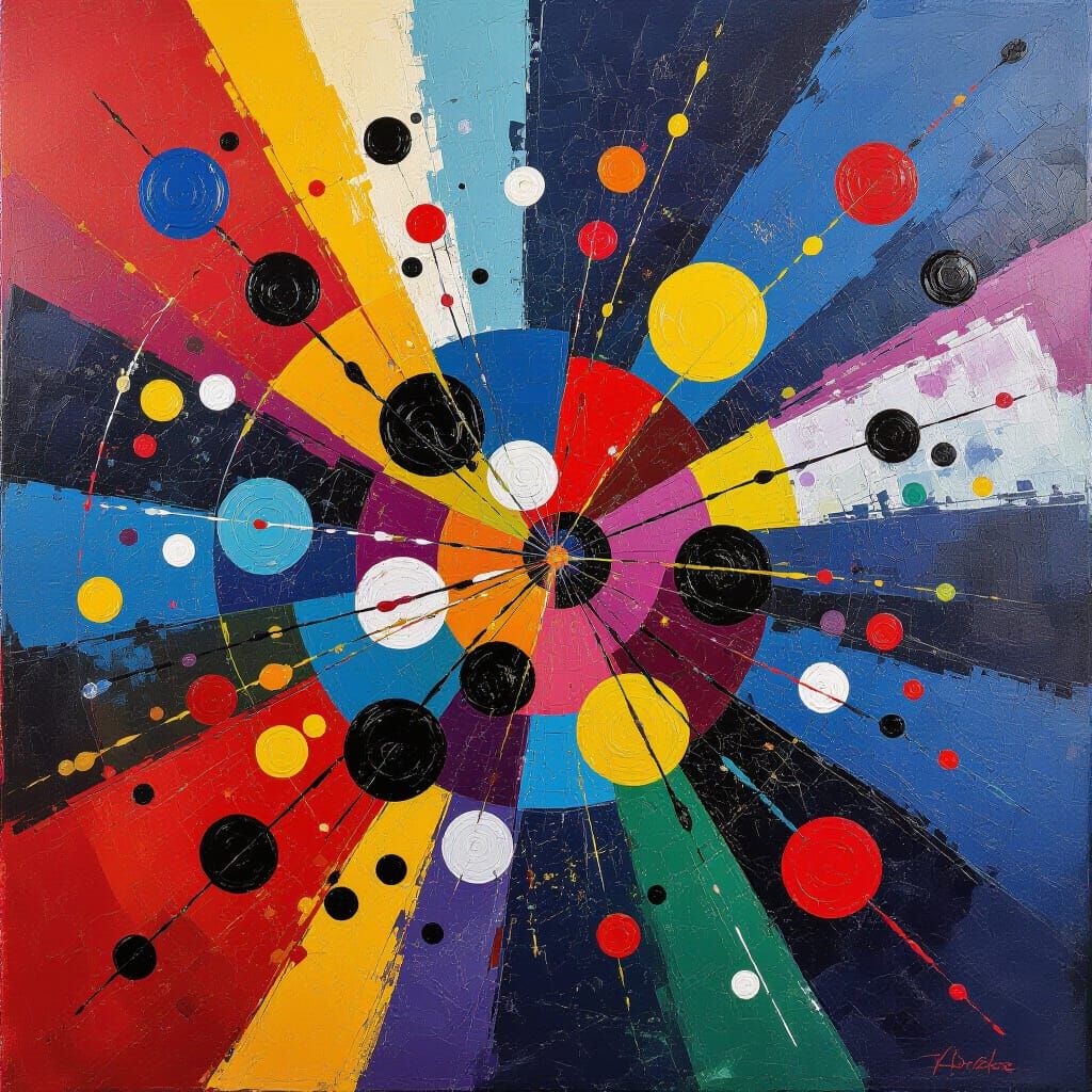 Abstract Expressionist Painting with Vibrant Spots and Splas...