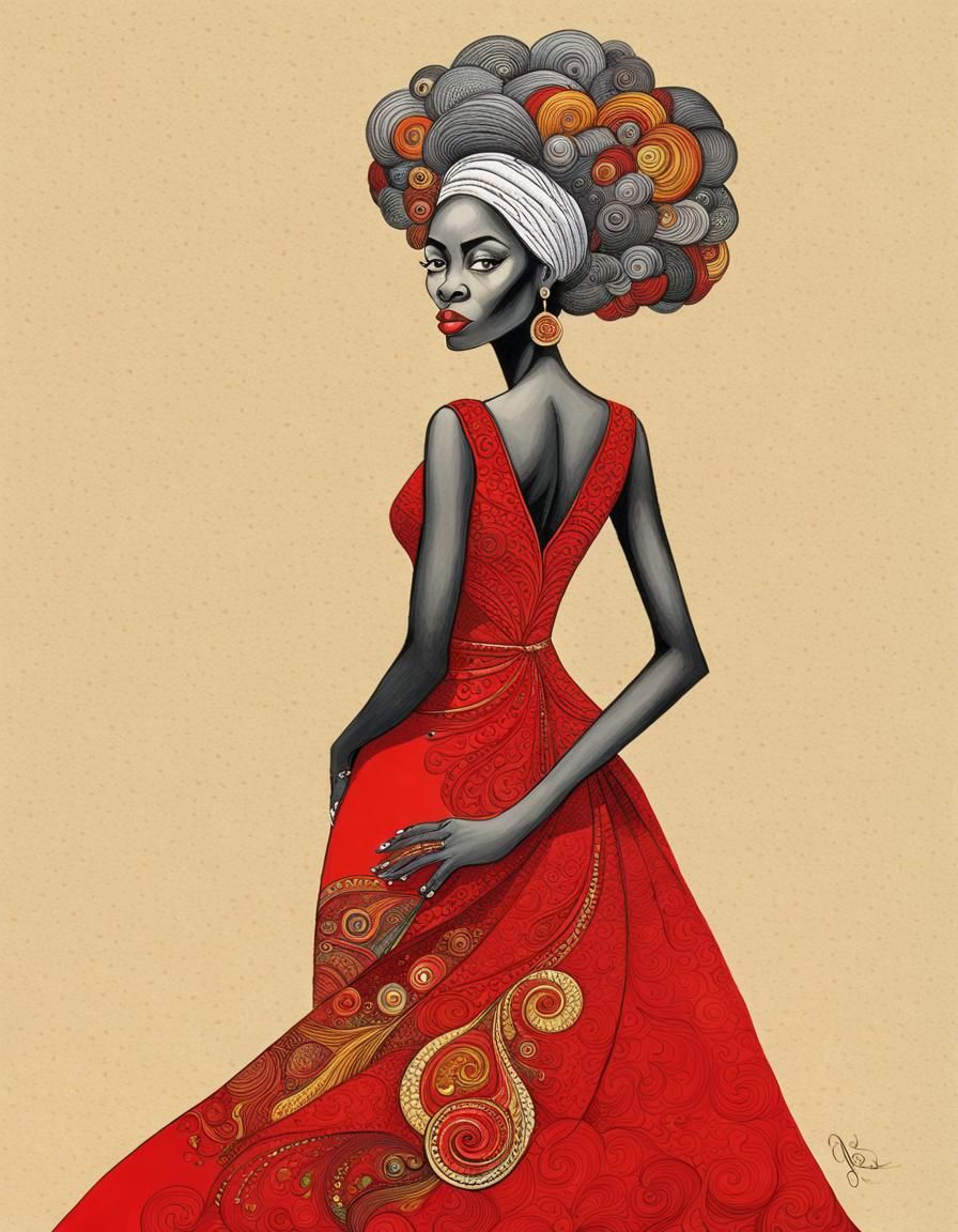 Lady in Red, Graphic Art Style Portrait