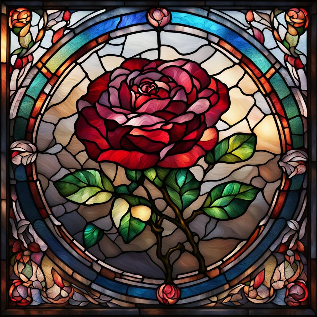 Hyperrealistic Rose Stained Glass Art