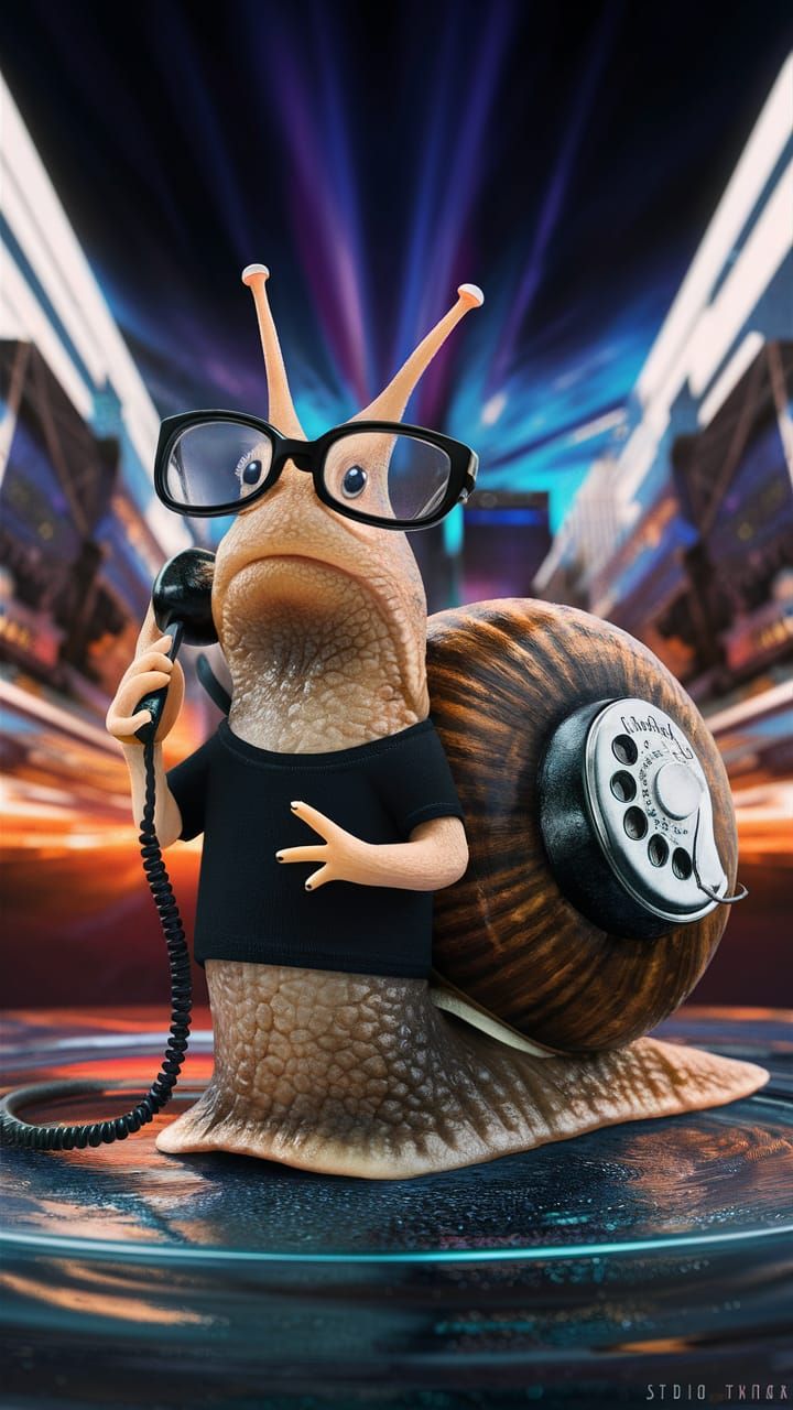 Anime Snail with Telephone in Cityscape Night