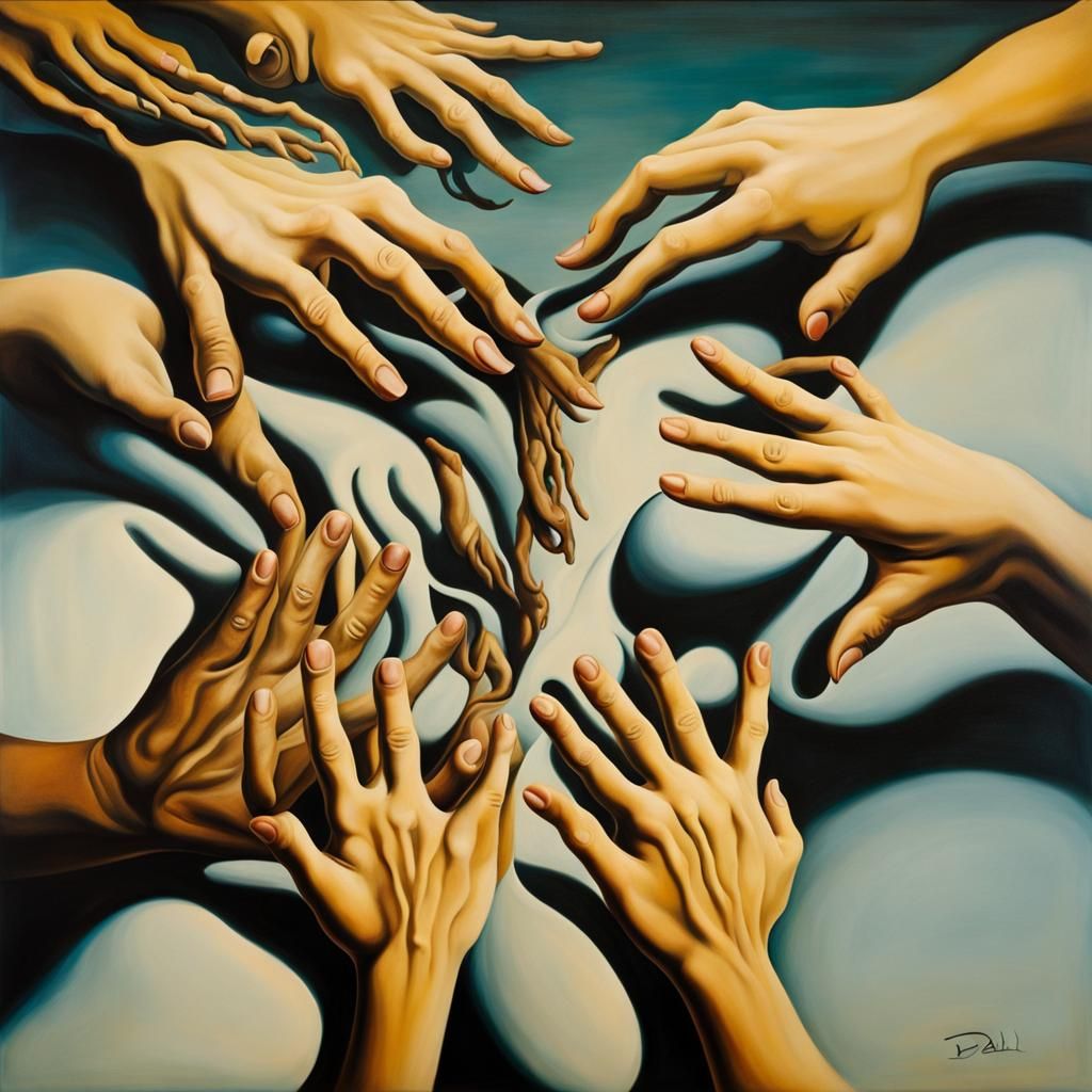 Surreal Hands Fill the Screen: Oil on Canvas